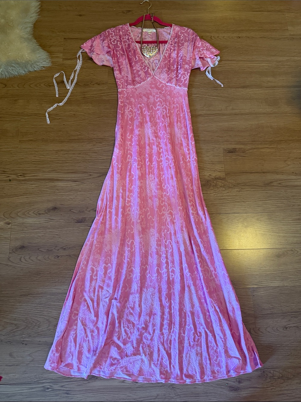 LoveShackFancy Pink Maxi with Lace Trim Sleeves